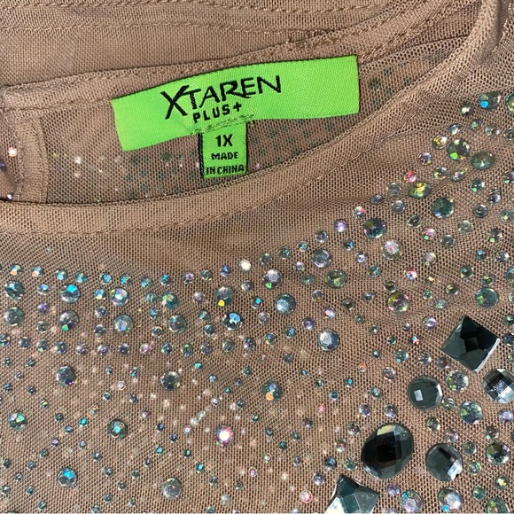 HP✨Xtaren Long Sleeve Sheer Mesh Rhinestone Bodycon Mini Dress - Picture 5 of 13